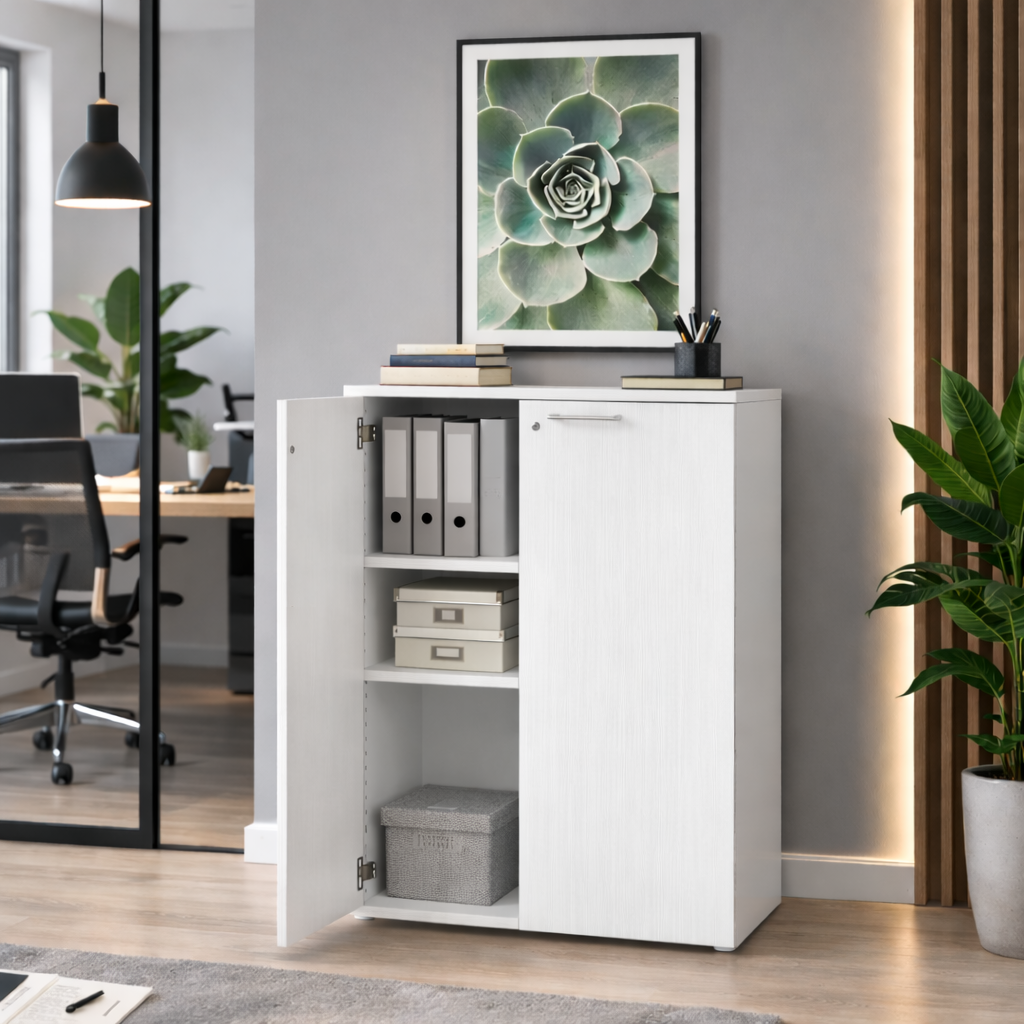 Mobile ufficio h.129 con ante aperte bianco Mobile ufficio h.129 con ante aperte bianco