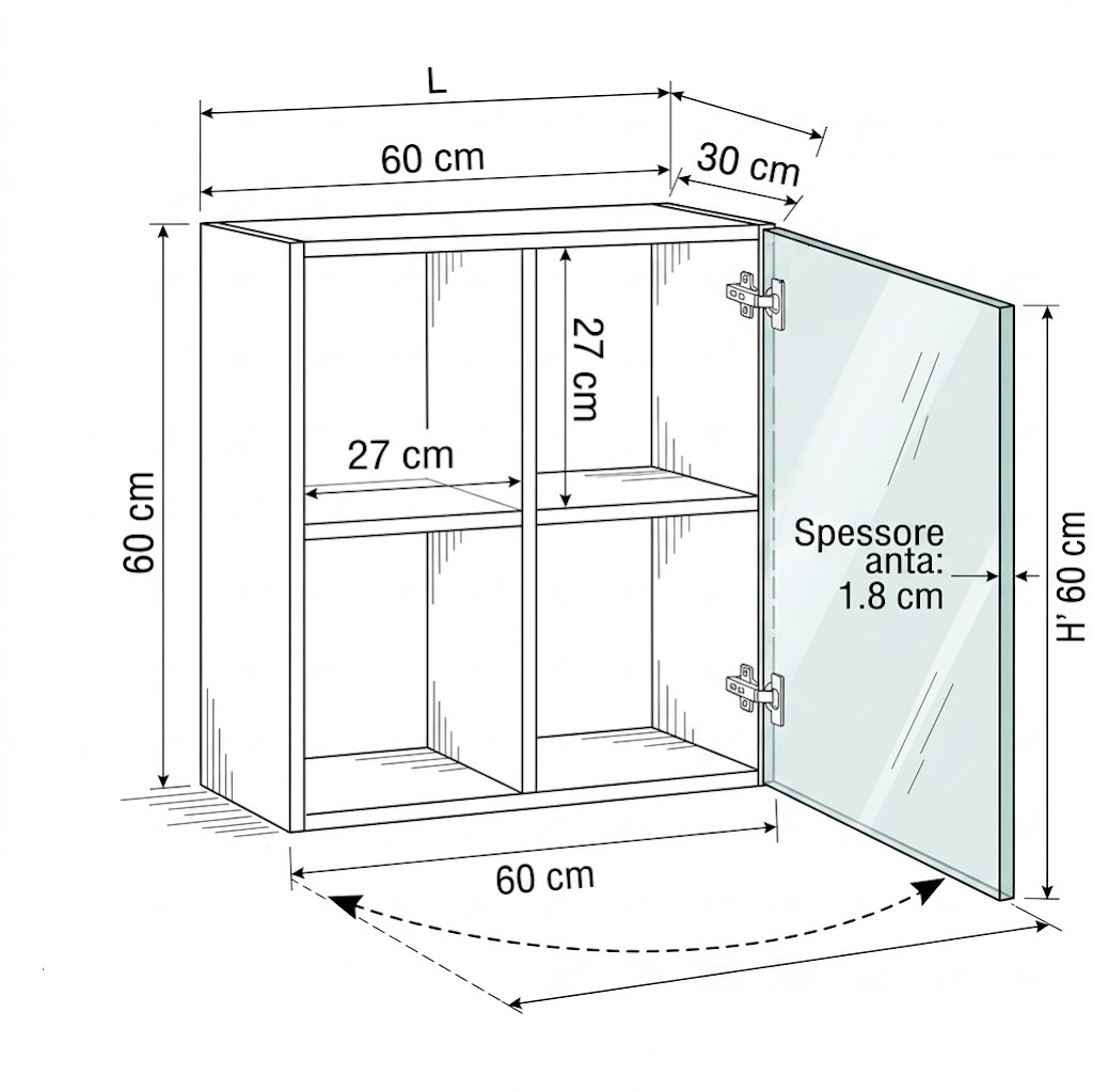 Dimensioni pensile 60×60 con anta Dimensioni pensile 60×60 con anta