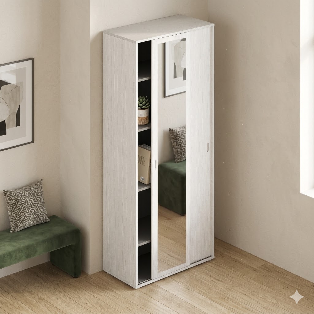 modulo scorrevole con specchio e ripiani bianco modulo scorrevole con specchio e ripiani bianco