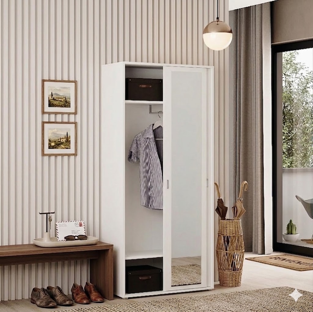 modulo scorrevole con specchio e appendiabiti bianco modulo scorrevole con specchio e appendiabiti bianco